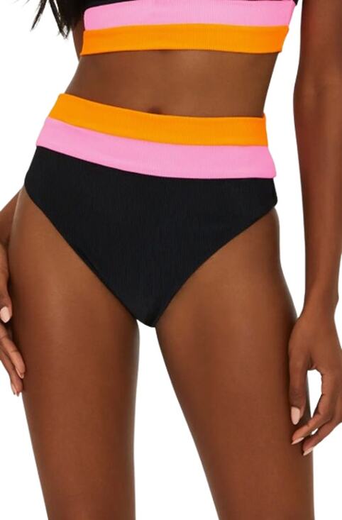Beach Riot Other - BEACH RIOT Heidi Colorblock High Waist Bikini Bottoms Medium Black Orange NWT
